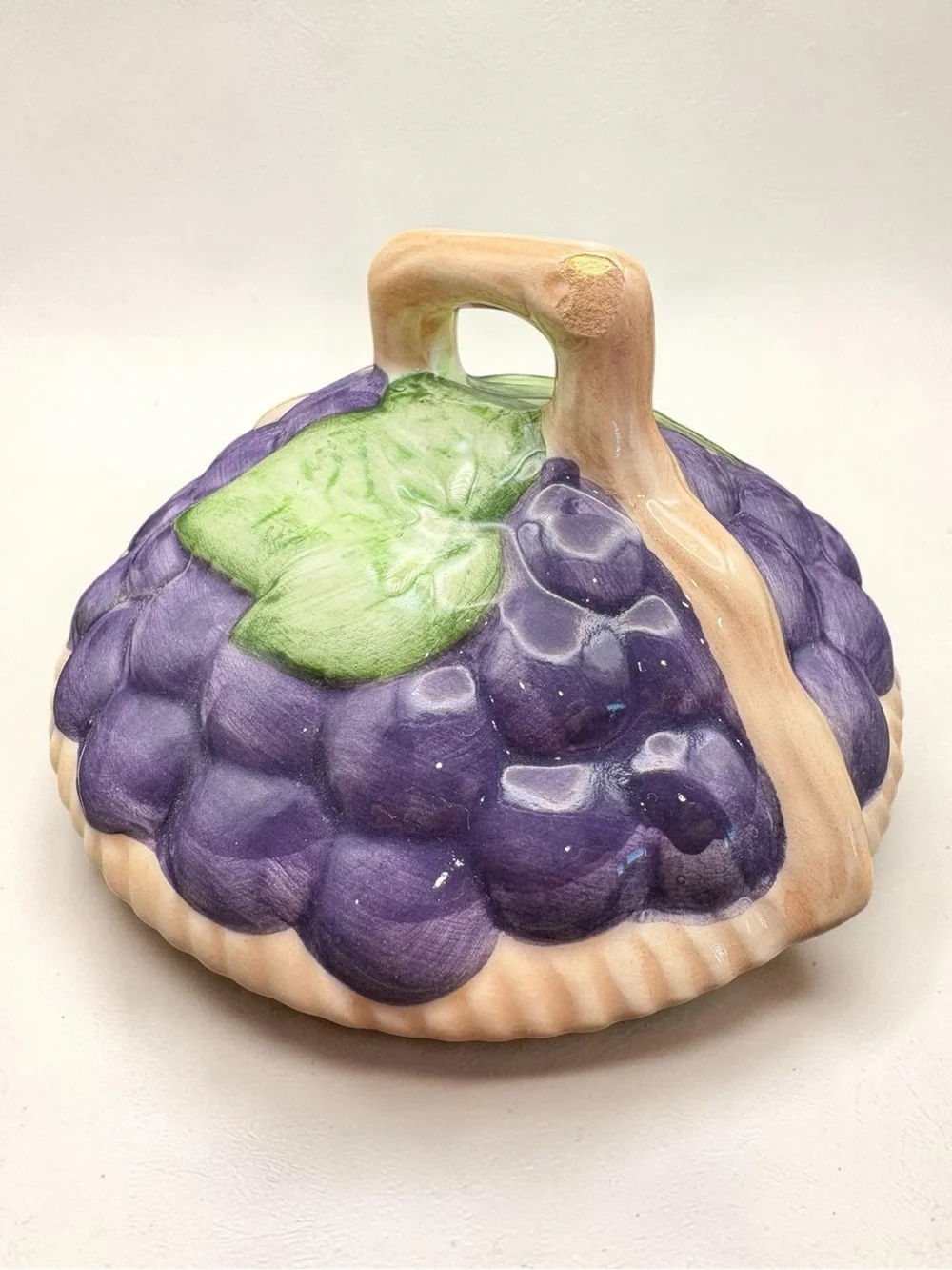 Vintage 1994 CKAO Ceramic Basket Weave W/ Fruit Design Tea Pot W/ Lid 7” Tall